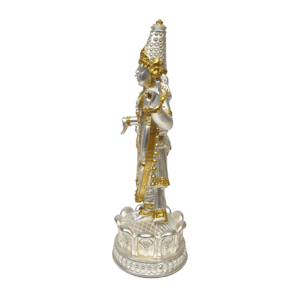Lord Tirupati Balaji Gold & Silver Plated Matte Idol with intricate golden jewelry Standing on lotus flower work