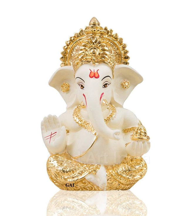Gold Art India Ceramic Ganesh Idol for Car Dashboard Ganesha Murti Ganpati Idol for Home Decor Puja Lord Ganesh Statue Gift for Office