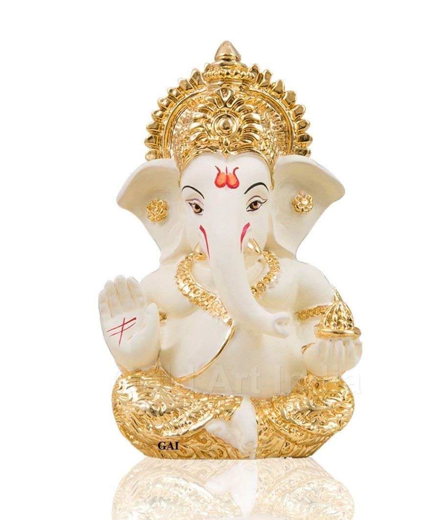 Gold Art India Gold Plated Mukut Ganesha off white color front side