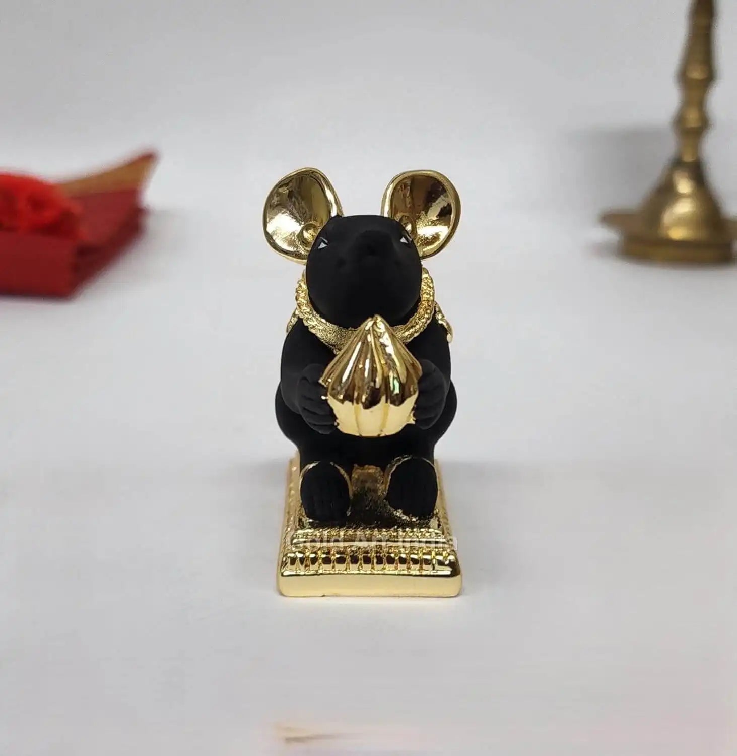 Gold-plated Mushak idol for pooja decor with fine terracotta finish