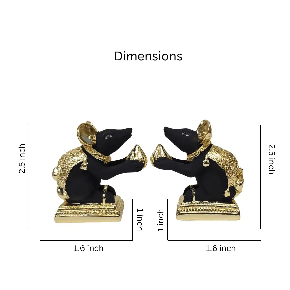 Size chart for Mushak idol pair with modak – 2.5 inch height
