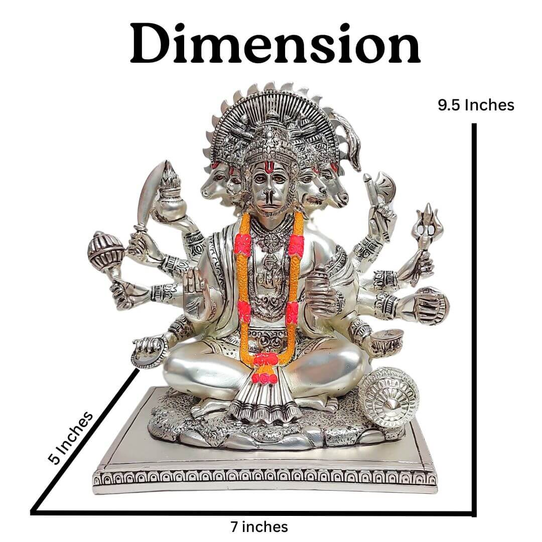 Silver Plated Matte Finish “Panchamukhi Hanuman idol dimension H9.5 x W7 x L5