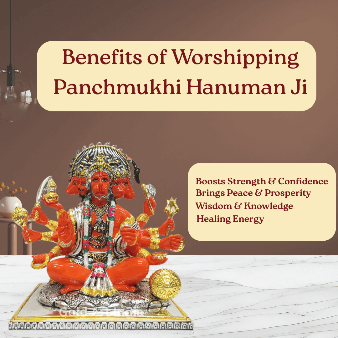 “Panchamukhi Hanuman idol placed on a table with a background that reads
Placement for Panchmukhi
Hanuman Ji Murti