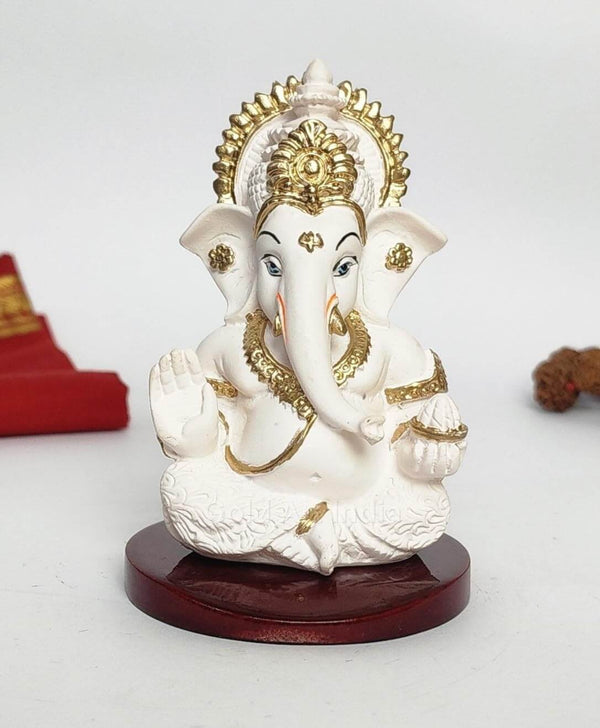 Lord Ganesha: Peach Ivory Ganesha Idol with MDF Mukut | Car Dashboard & Home Decor Gift