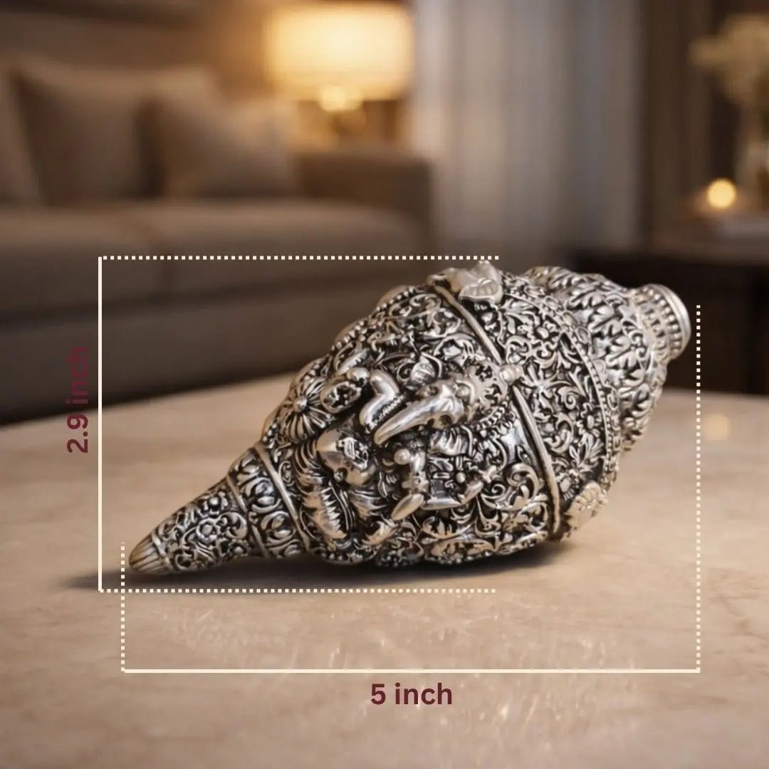 Shank Ganesha – 999 Silver-Plated Antique Matte Conch Idol for Home Decor & Gifting