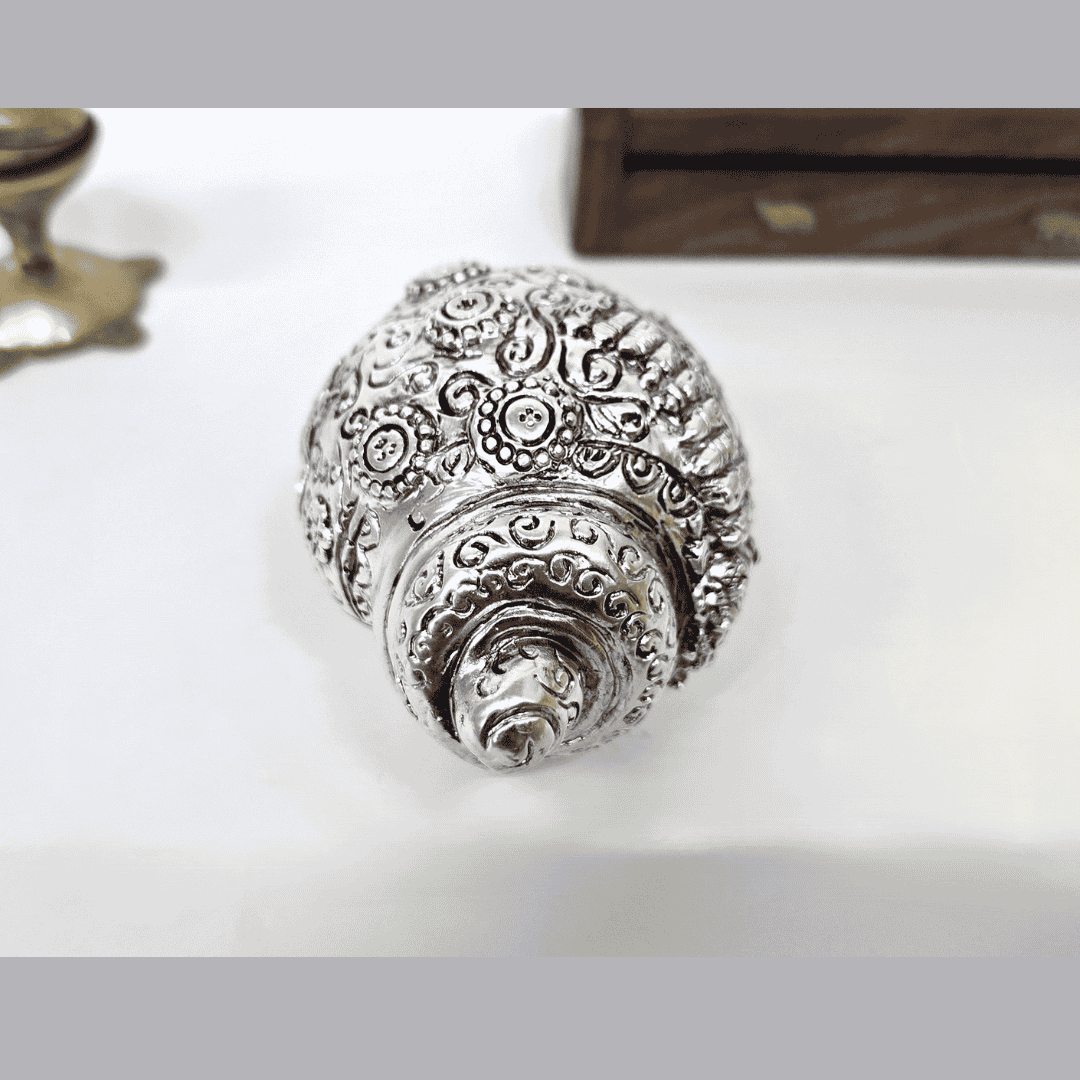 back angle of Vishnu sacred conch with 999 silver plating