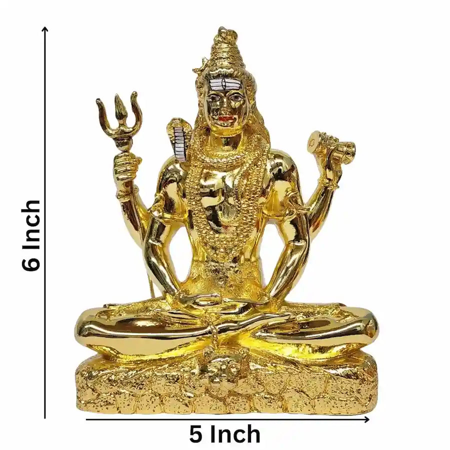 Size chart showing 6 inch tall Lord Shiva idol – 5 inch width, 2 inch depth
