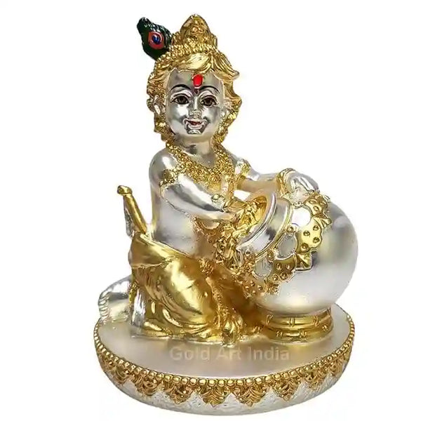 4-Inch Matte Finish Dual-Tone Gold & Silver Makhan Krishna