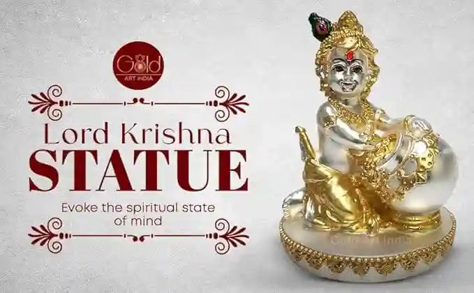 Handcrafted dual-tone Makhan Krishna murti for Janmashtami puja and home decor – 4 inch