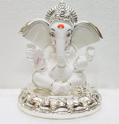 LORD GANESHA : Silver Plated Big ear Ganesh Idol For Car Dashboard | Ganpati Idol For Home Decor