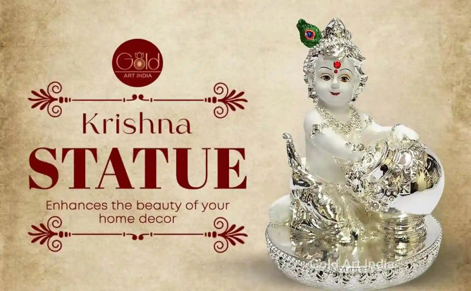 Close-Up of Krishna’s Face and Butter Pot – Handcrafted Silver-Plated Finish