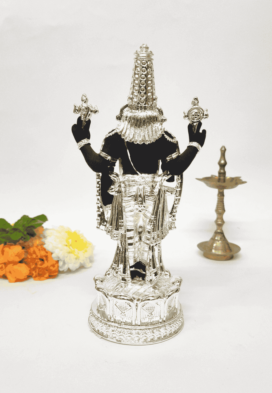 Back View of Silver-Plated Venkateswara Idol – 9 Inch