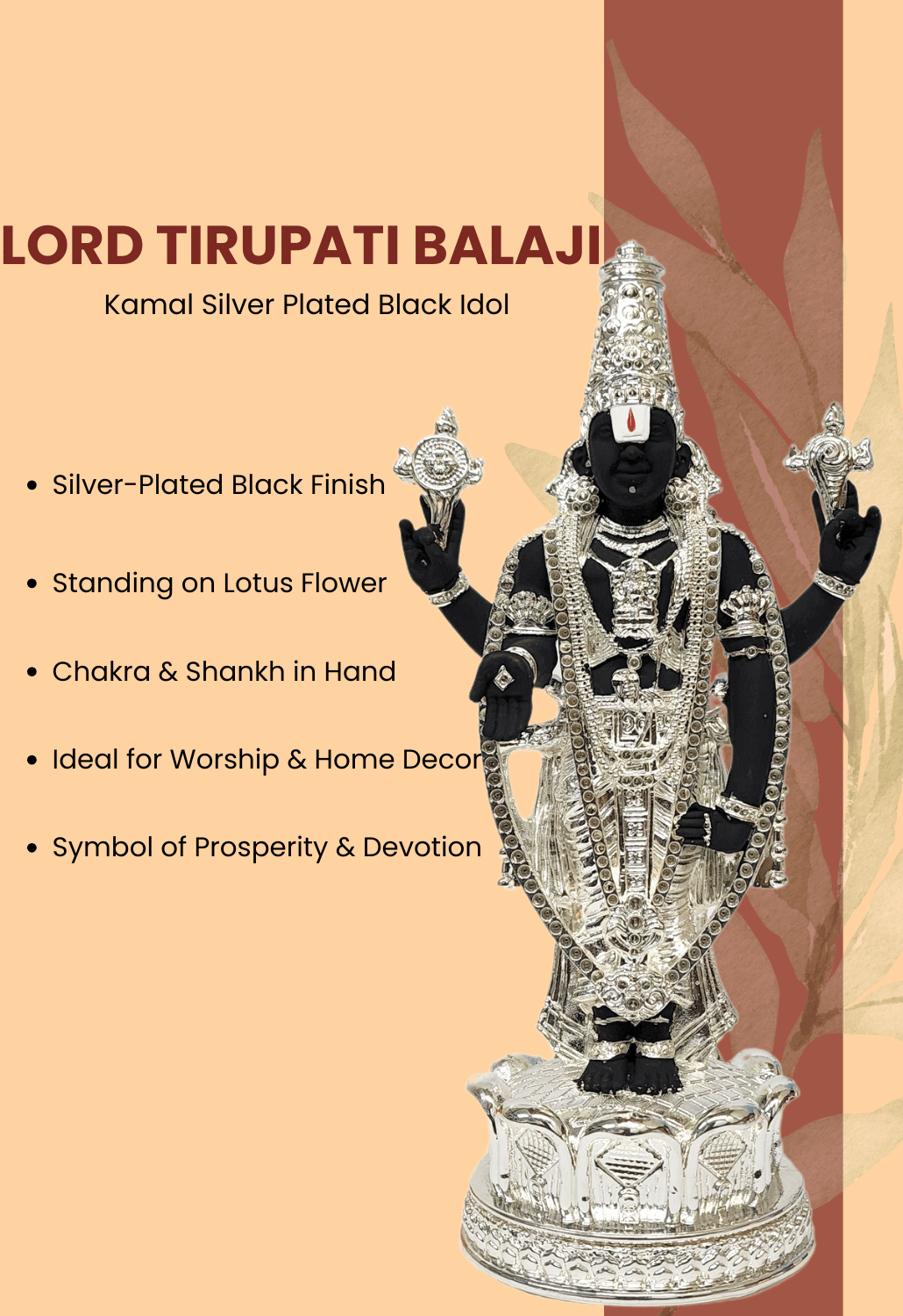 Lord Balaji Idol with Decorative Props – Ideal for Home Temple