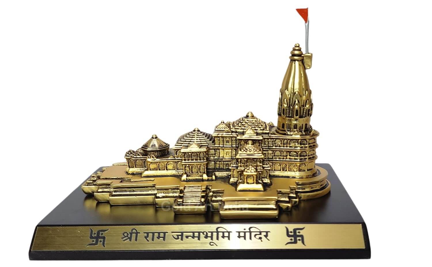 Ayodhya Ram Mandir miniature replica in antique gold matte finish – front view