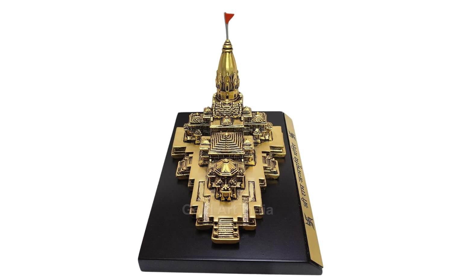Ayodhya Ram Mandir miniature replica in antique gold matte finish – front view-top angled