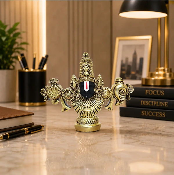 Gold Art India Balaji Idol with Premium Velvet Gift Box | Gold Antique Finish (3.5 × 4.2 Inch)
