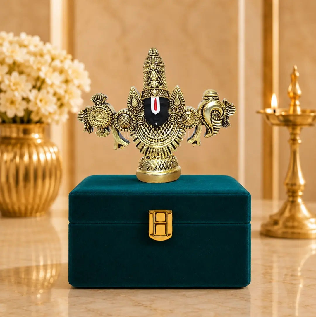 Gold Art India Balaji Idol with Premium Velvet Gift Box | Gold Antique Finish (3.5 ร 4.2 Inch)