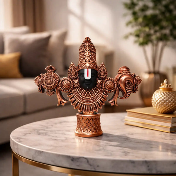 Lord Balaji Bust โ Copper-Plated Antique Matte Finish โ 4.5 Inch for Home Mandir & Gift Purpose - Gold Art India