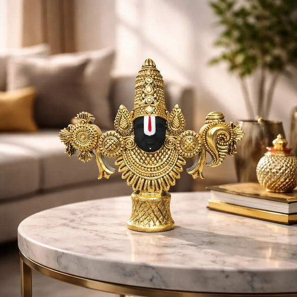 Lord Balaji Face Idol Antique Gold Plated โ 4.5 Inch for Home Temple & Office Dรฉcor