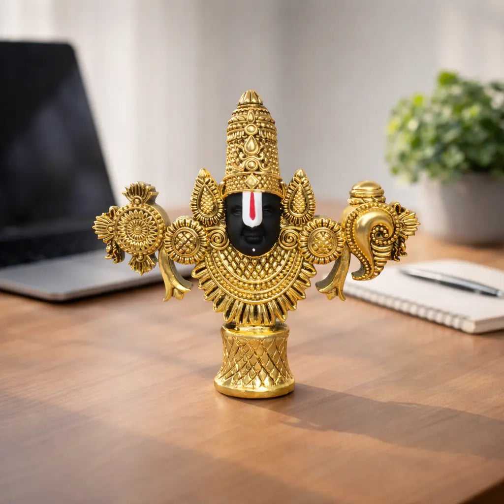 Lord Balaji Face Idol Antique Gold Plated – 4.5 Inch for Home Temple & Office Décor