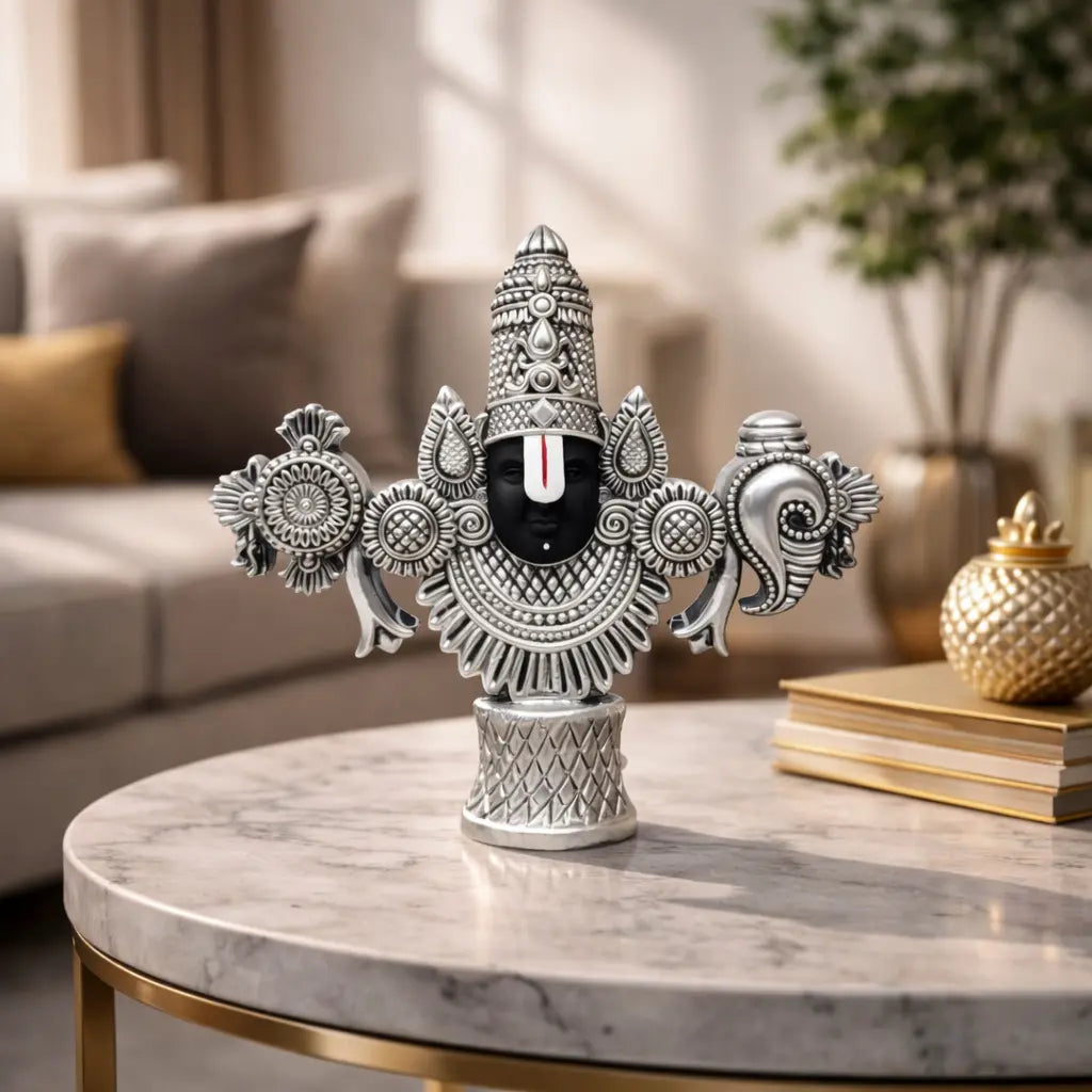 Lord Balaji Bust – Silver-Plated Antique Matte Finish – 4.5 Inch for Home Temple & Festive Gifting - Gold Art India