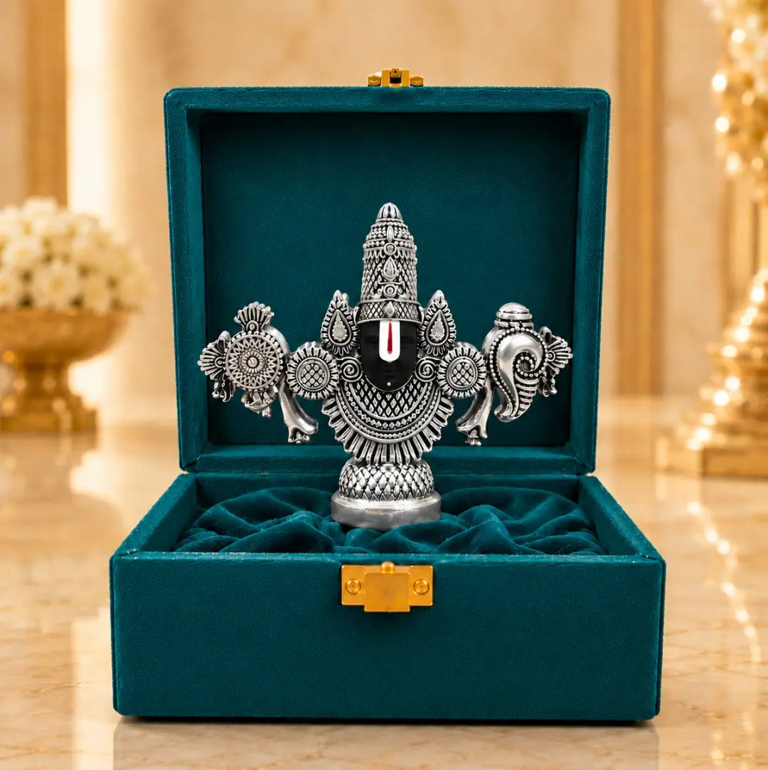 Gold Art India Balaji Idol | Silver Antique Matte Finish | Premium Velvet Gift Box (3.5 × 4.2 Inch)