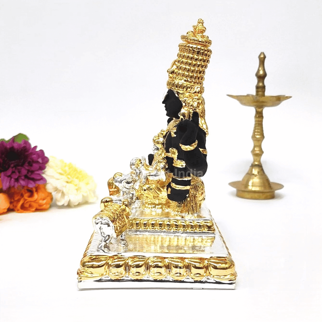 Lord Venkateswara with Goddess Lakshmi idol in black, gold, and silver finish; perfect for enhancing spiritual decor.