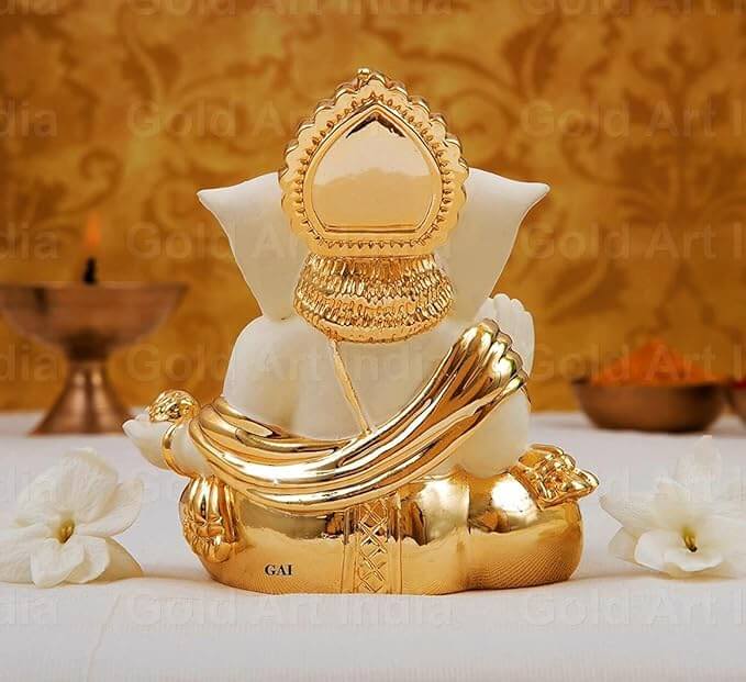 Back view of Gaddi Ganesha idol with terracotta details