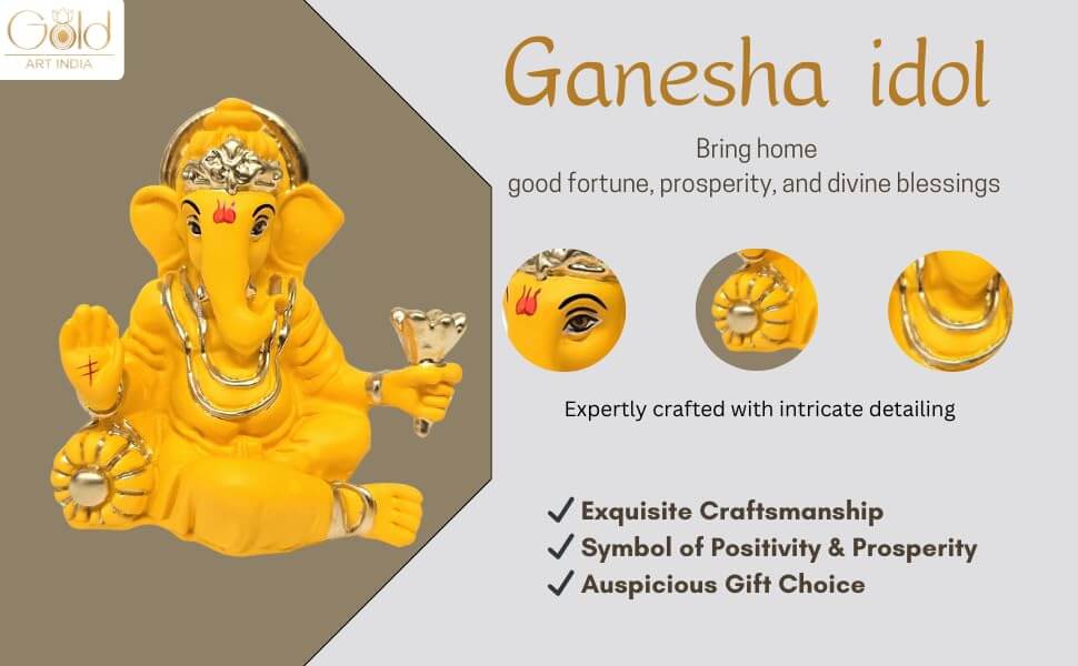 Lord Ganesha idol in mango terracotta, symbolizing prosperity and blessings, perfect for gifting and home decor.