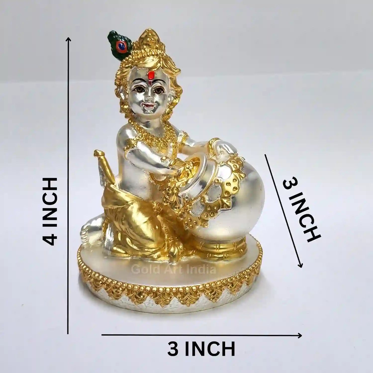 Silver plated Makhan Krishna idol – 4 inch with size chart reference – Gold Art India