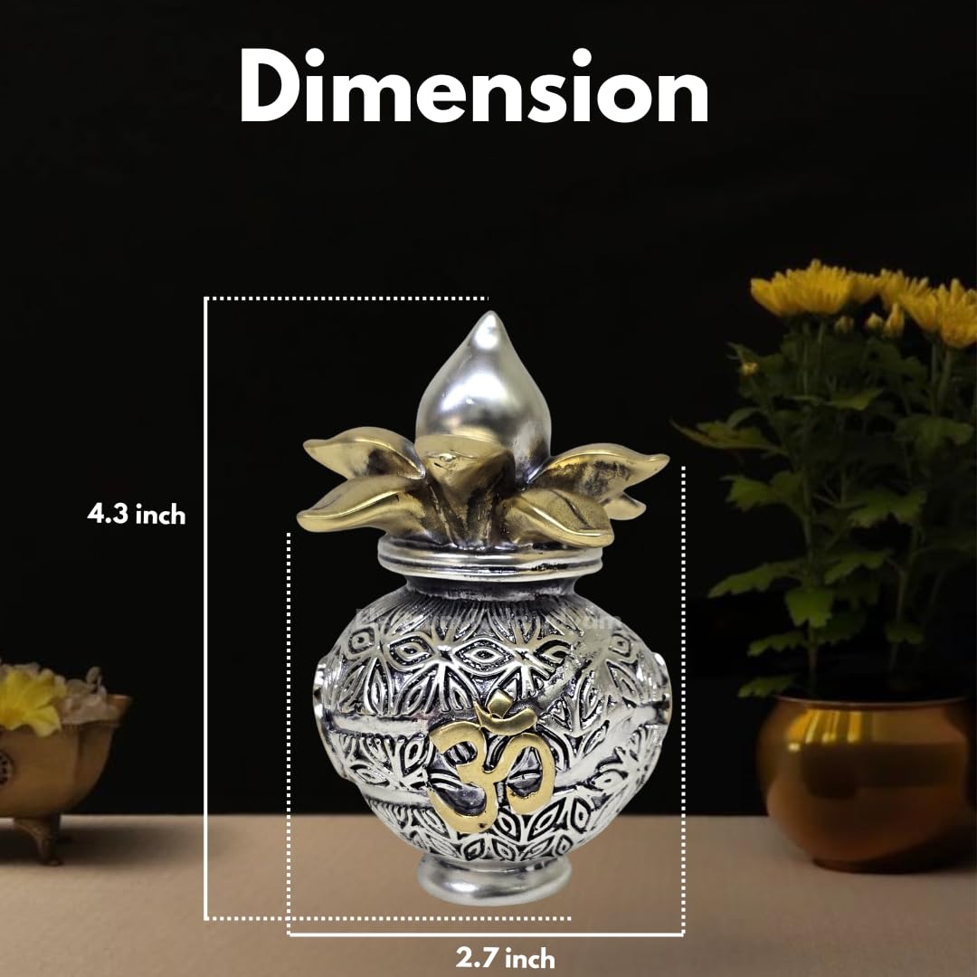 Dimensions of antique matte silver kalash – 4.3 inch height and 2.7 inch width