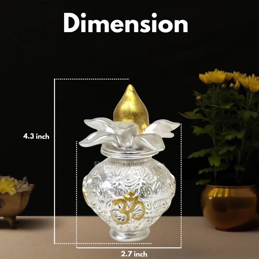 Dimensions of silver matte plated kalash – 4.3 inch height and 2.7 inch width