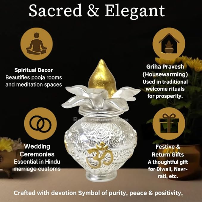 Bring prosperity home banner with silver matte plated kalash and gold coconut