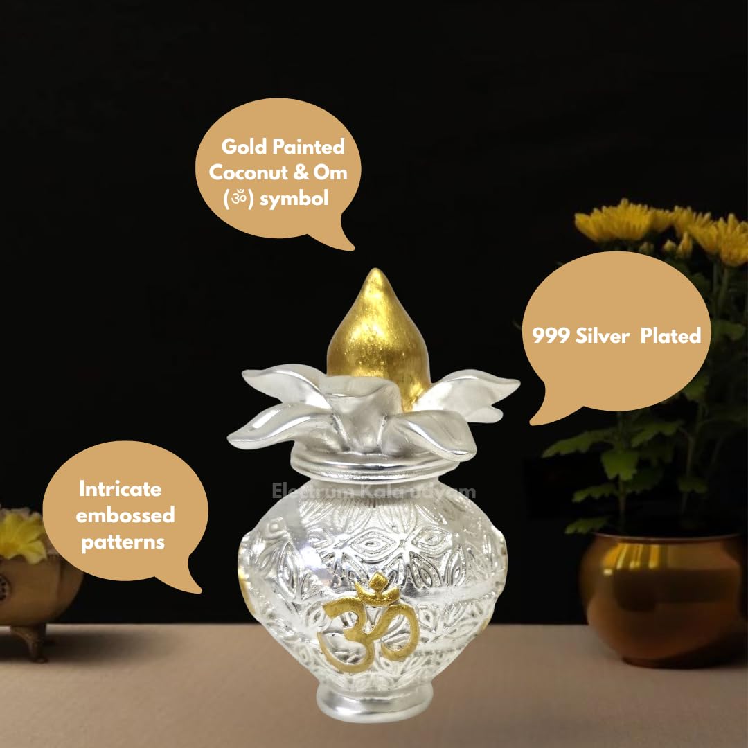 Sacred & Elegant – silver plated kalash shown for spiritual decor, housewarming, weddings and gifting