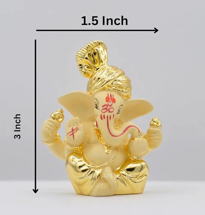 Gold Pagdi Ganesha idol 3 inch off-white with gold finish – Gold Art India