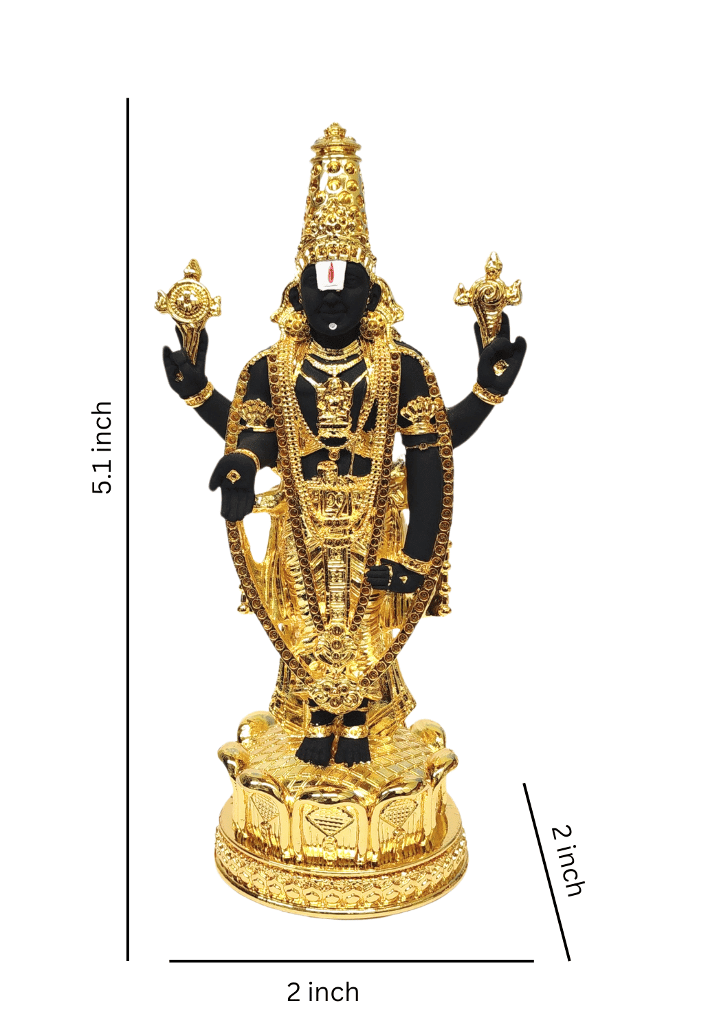 Gold plated black terracotta Lord Balaji idol, 5.1 inches, ideal for home decor, gifting, or car dashboard.