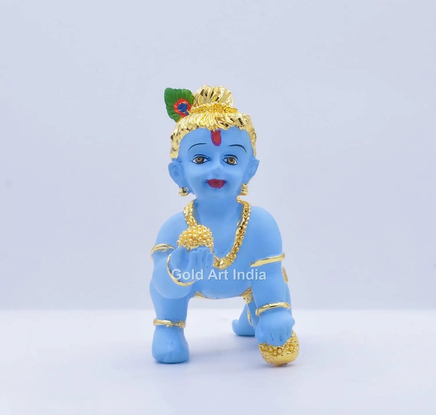 Laddu Gopal Krishna idol gold-plated blue terracotta