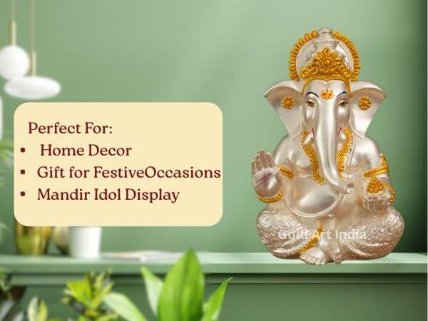 gold and silver Ganesha idol perfec home decor front view