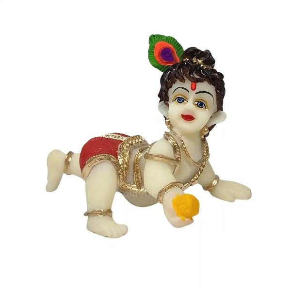 Crawling Laddu Gopal Idol in Red Dhoti (3.6-Inch, Ivory Finish)