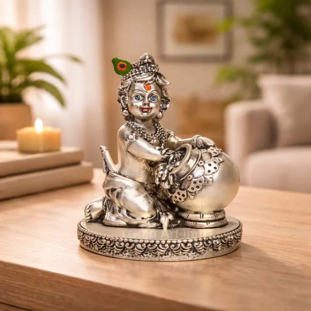 Makhan Krishna idol – angled view – Gold Art India