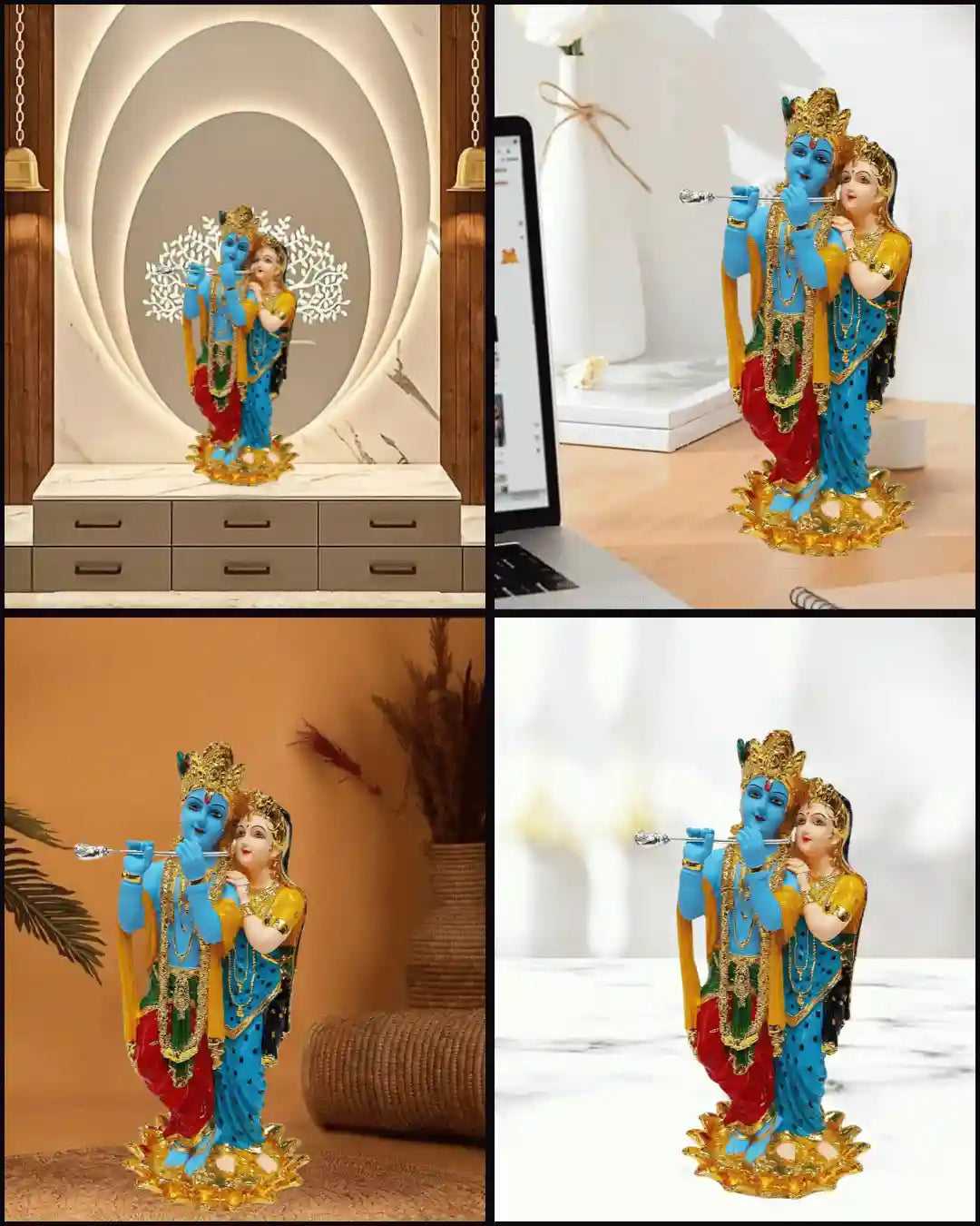 Gold plated Radha Krishna idol, 11 inches, stunning design for gifts and decor, symbolizing divine love and connection.