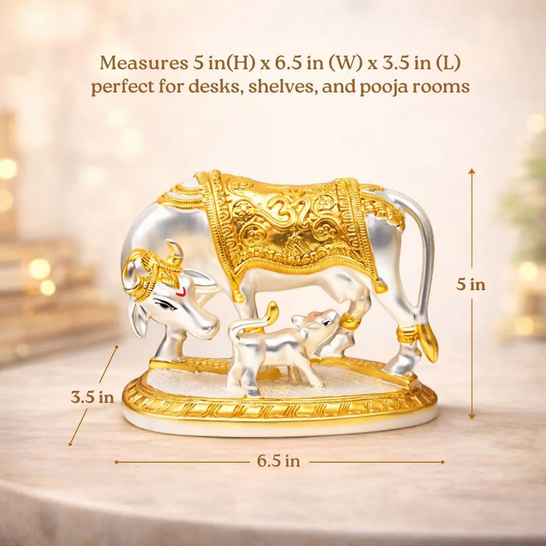 Kamdhenu Cow & Calf Idol โ Gold & Silver Plated for Vastu & Home Decor