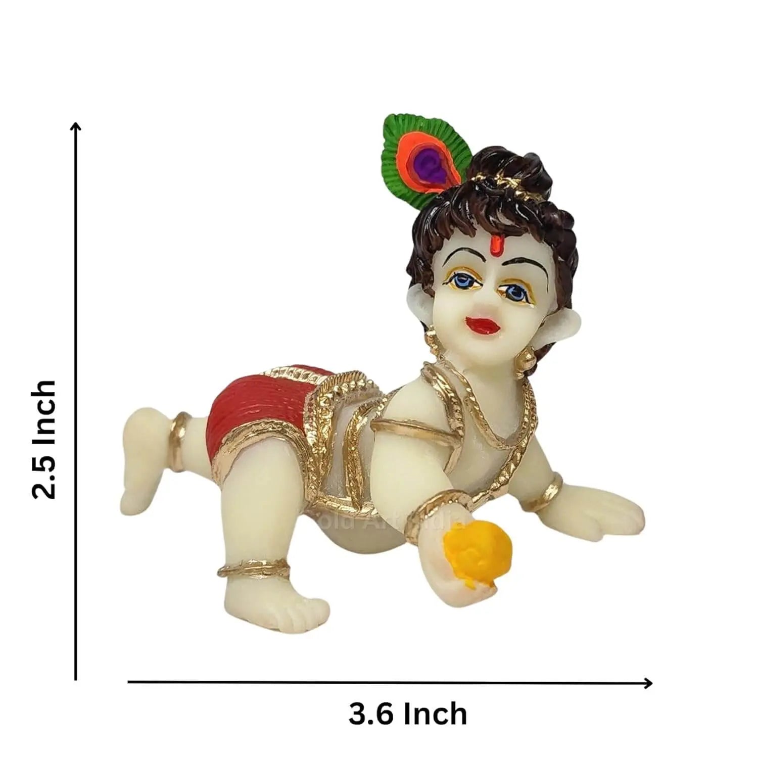Ivory Laddu Gopal idol with red dhoti, designed for home decor and gifting, size 3.6x2.5 inches.