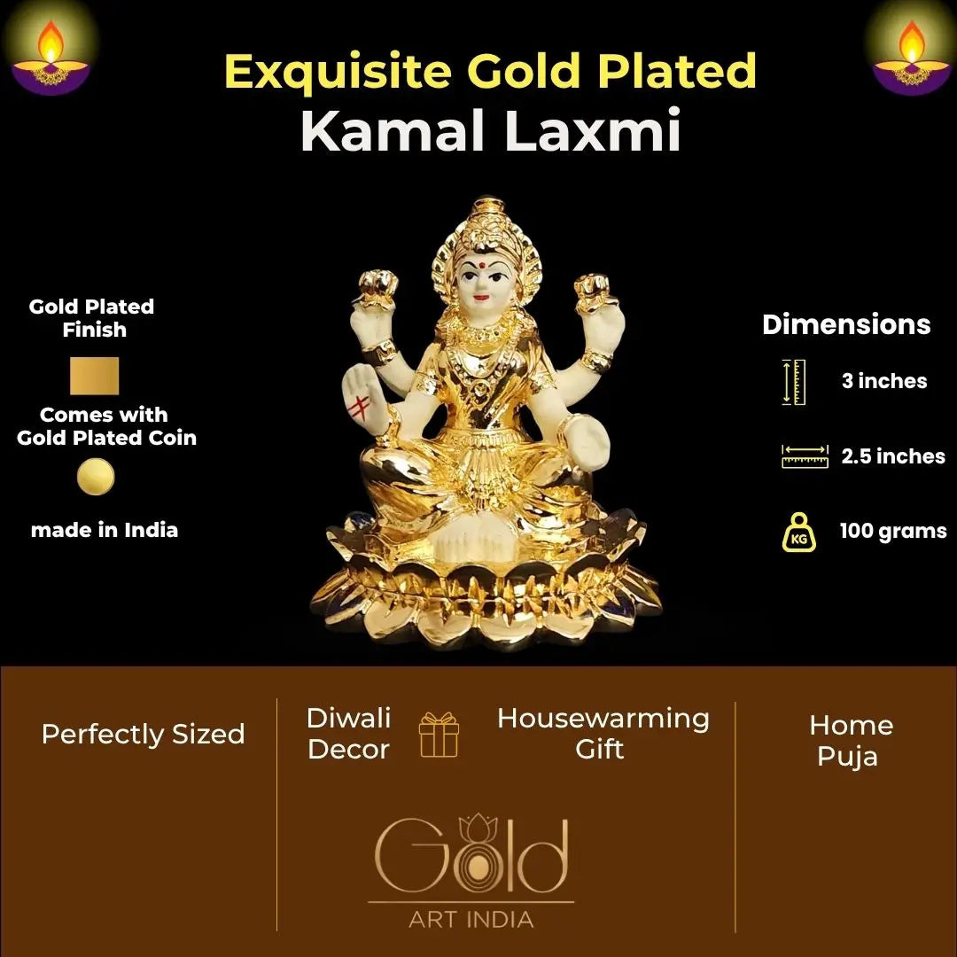 Kamal Laxmi gold plated with Off White Terracotta Work with Gold Plated Coin |Gold Art India