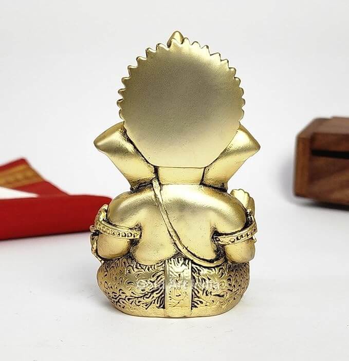ganesha idol holding modak Gold Plated Antique Matte look compact size Back look