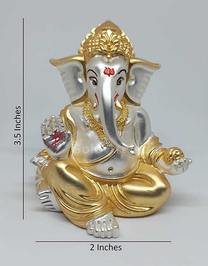 Two tone Matte Finish Ganesha Idol, 3.5 inches, perfect for car and home decor, and as a thoughtful gift.
