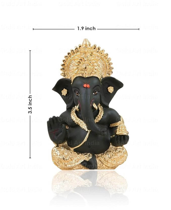 Gold plated Ganesha idol with terracotta detailing, 3.5 inches tall, perfect for office or home decor.