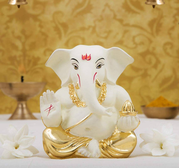 Gold Plated Off-White Ganesha Idol – Terracotta Finish (2 Inch) | Gold Art India
