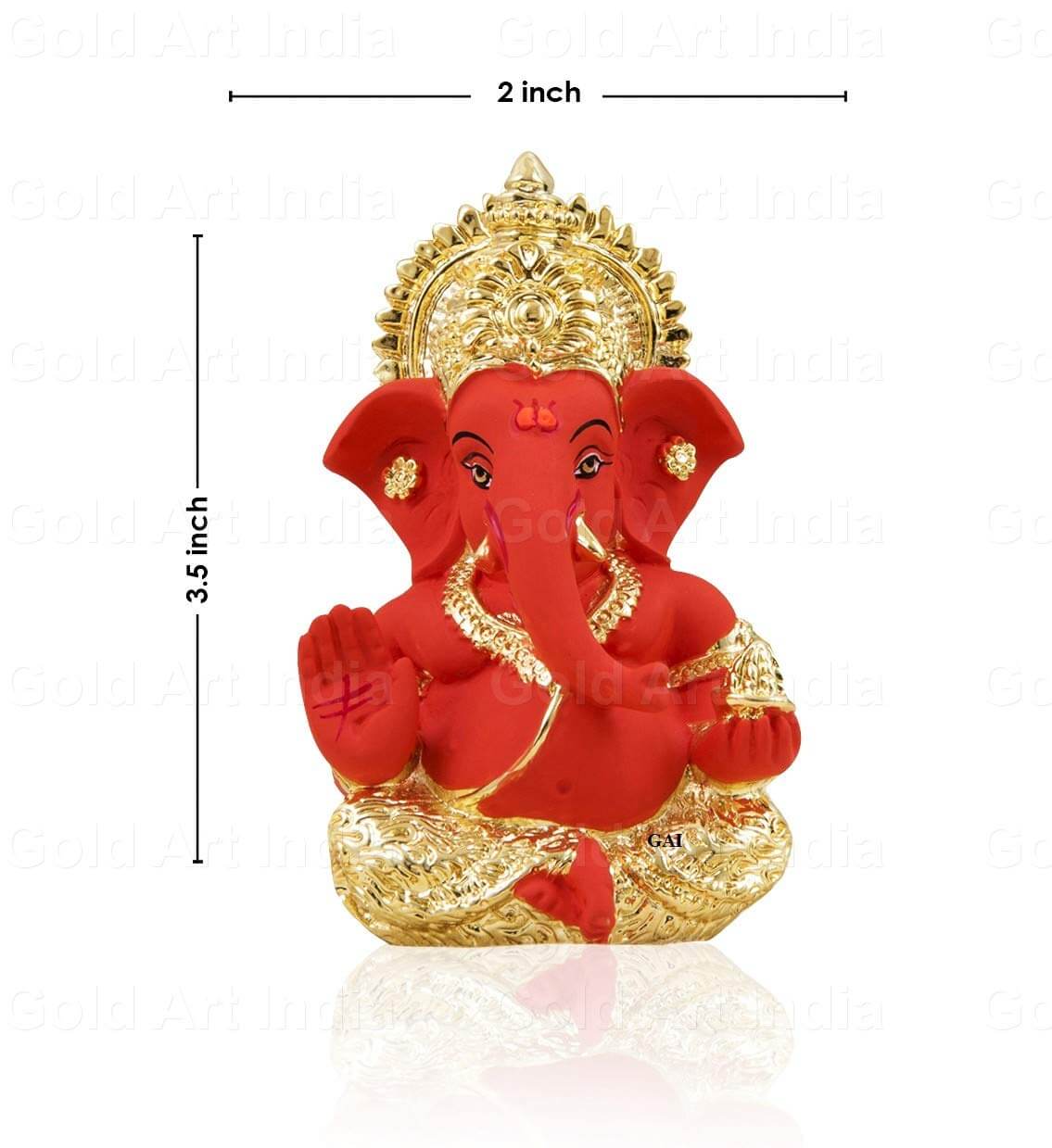 Gold plated Ganesha idol with orange terracotta finish, perfect for home decor and gifts, 3.5 inches tall.