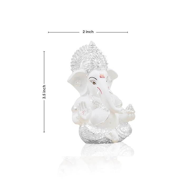 Silver plated Lord Ganesha idol with terracotta finish, suitable for office and home decor, 3.5 inches tall.